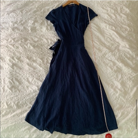 New Ralph Lauren Maxi Linen Navy Long Dress - Picture 12 of 16